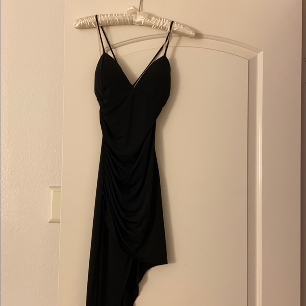 Asymmetrical length sexy black dress
